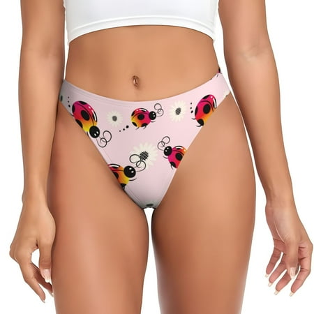 Rateoe Ladybugs And Flower Pattern Seamless Women Underwear Thongs No Show Ladies Thong No Line Breathable Comfortable Panties Undies for Women-Small