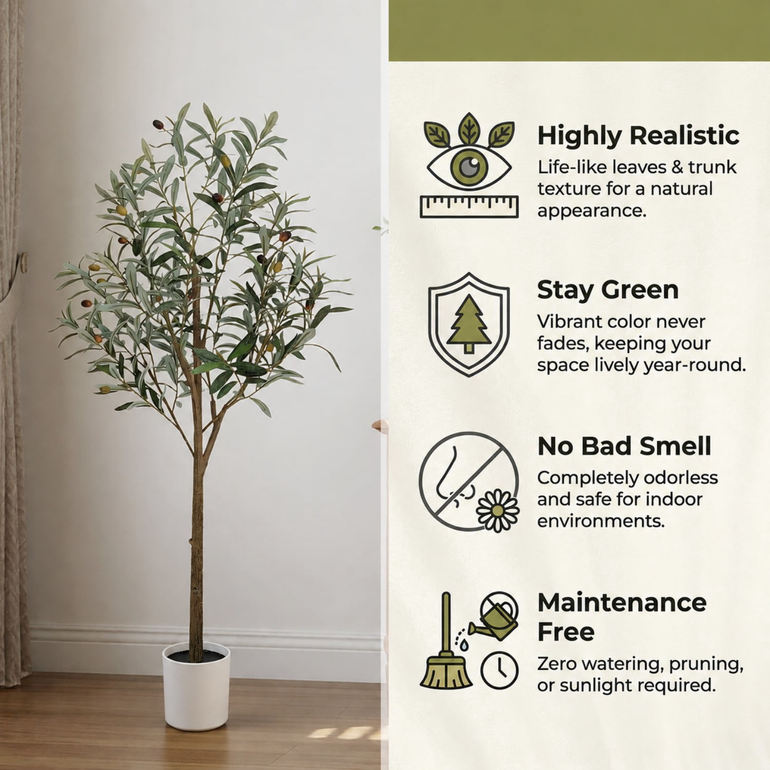 BEAUTYPEAK 5.3FT Artificial Plant Fake Indoor Olive Tree Decorative Outdoor Greenery in White Pot