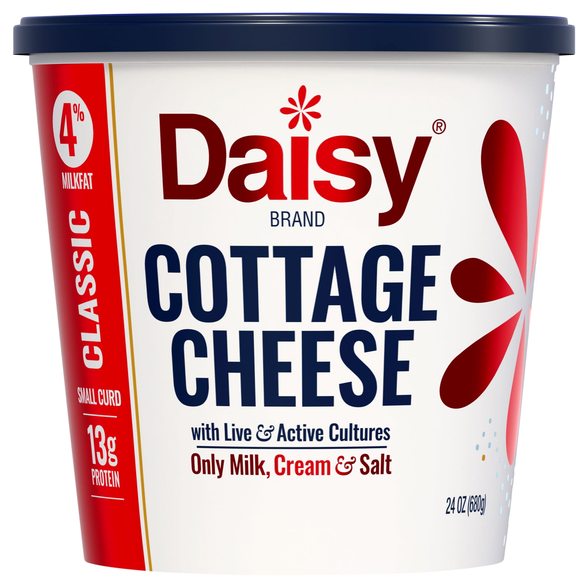 Daisy Pure and Natural Cottage Cheese, 4% Milkfat, 24 oz (1.5 lb) Tub (Refrigerated) - 13g of Protein per Serving