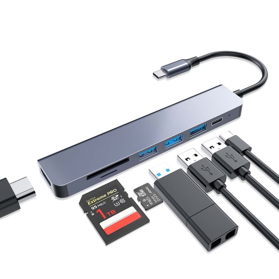 Duomigo 7-in-1 USB C hub Type-c hub4K/30Hz HDTV PD 100W USB3.0*3 SD/TF Card Reader Adapter MacBook Pro/Air Mac laptops More Port