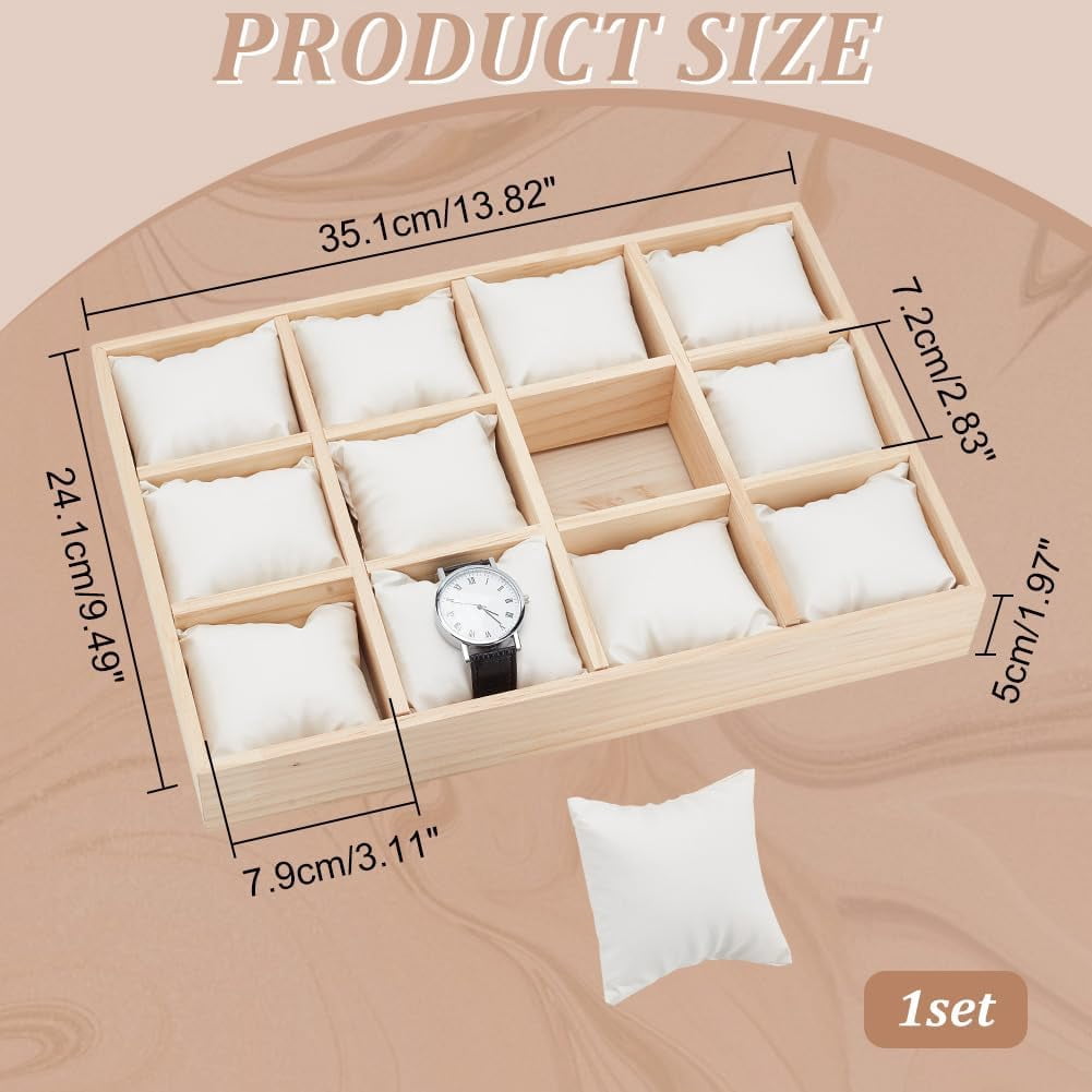 12 Slot Wooden Watch Organizer Tray Display Holder with Removable Velvet Pillows Stackable Jewelry Bracelet Storage Tray for Drawer Showcase Black diy