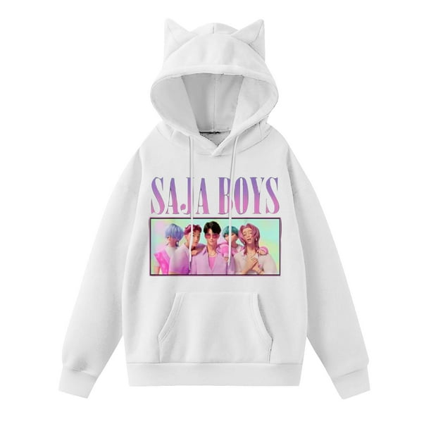 Pop cazadora para niña Demon Hunters Women's Fashion Cat-Ear Crop Top Hooded Sweatshirt (White)