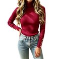 thumbnail image 2 of Women's Turtleneck Ribbed Knit Sweater Long Sleeve Slim Fit Pullover Tops with Cuff Buttons, S, 2 of 5