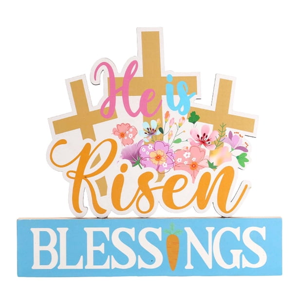 Decoraciones de mesa de Pascua, letrero de madera independiente y colorido con letras para las fiestas. Estilo B