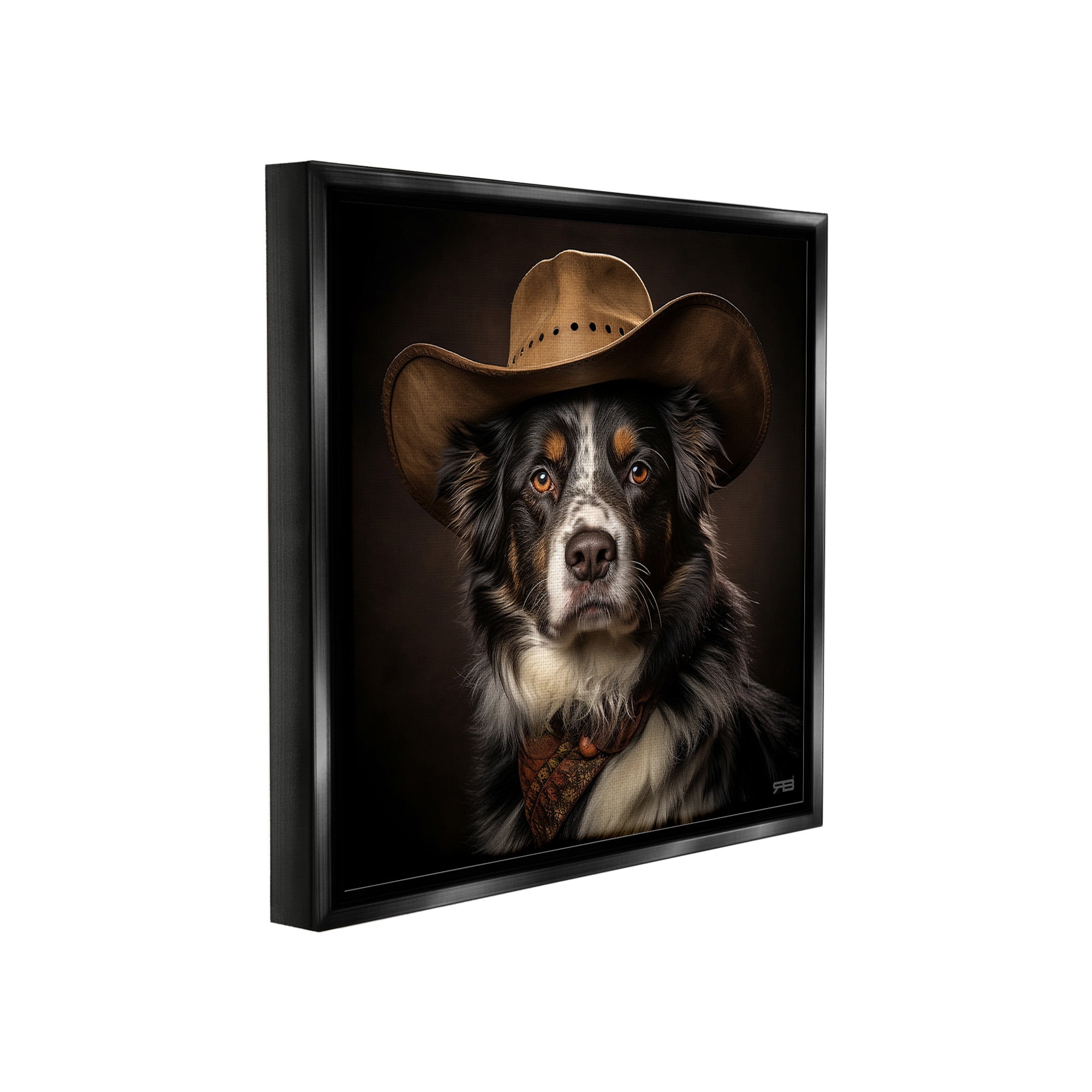 Stupell Industries Cowboy Sheriff Dog Animals & Insects Painting Black Floater Framed Canvas Art Print Wall Art, 25 x 25