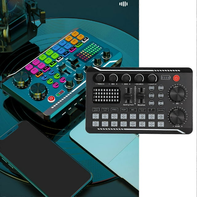 F998 Live Sound Card 16 Bits 44.1KHz Dual Channel Multifunctional Sound Mixer for Computers Mobile Phones