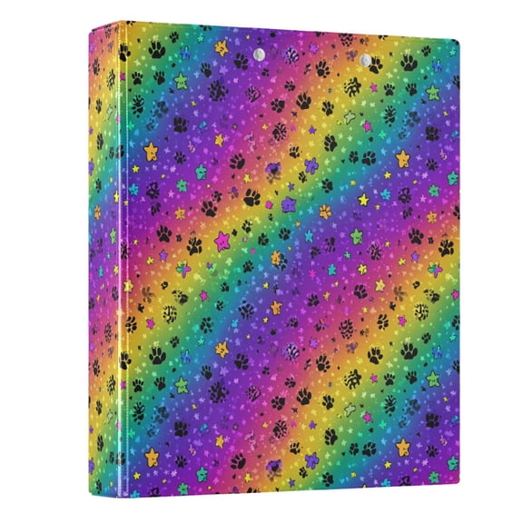 Three Ring Binder Rainbow Paw Print Stars 1.5 Inch Round Binder D-Rings for Office Supplies and More