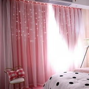 Pink Star Blackout Curtains for Kids Bedroom - Bedroom Star Cutouts Starry Night Drape Panels for Girls Princess Themed Rooms/Nursery Room (39 x 78 Inch)