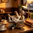 thumbnail image 5 of Wood Carved Style Resin Reading Figurine with Display Stand "Just A Who Loves Books", Book Lover Statue Desktop Tabletop Ornament for Bookshelf Library Office Home Decor Gift, 5 of 7