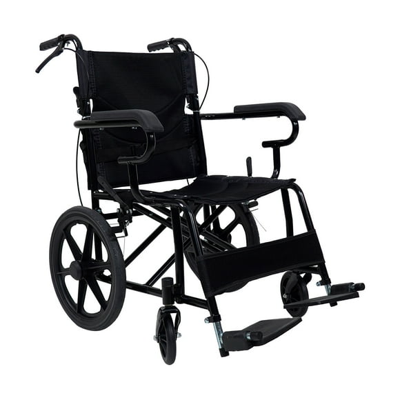 Silla de Ruedas Ligera de Traslado | Estructura de Acero, Plegable, Compacta con Frenos