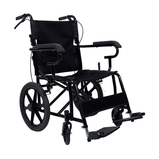 Silla de Ruedas Ligera de Traslado | Estructura de Acero, Plegable, Compacta con Frenos
