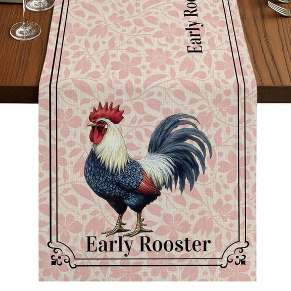 Table Runners 72 Inches Long Dress Scarves, Early Rooster Farmhouse Kitchen/Dining Table Runner, Coffee Tablerunners, Pink Spring Farmhouse Leaves Burlap 14x72 Inch