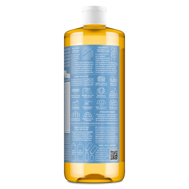 Dr. Bronner's Magic Soap - Castile Liquid Soap - 32 oz - Body Wash, Face  Wash - Unscented - Age Group: Baby & All Ages - Walmart.com