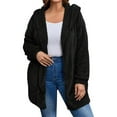 thumbnail image 2 of Womens Jacket Soft Hooded Jackets Casual Open Front Long Sleeve Solid Pockets Lightweight Outdoor Full Zip Warm Pullover Coats for Women Black XXL, 2 of 6
