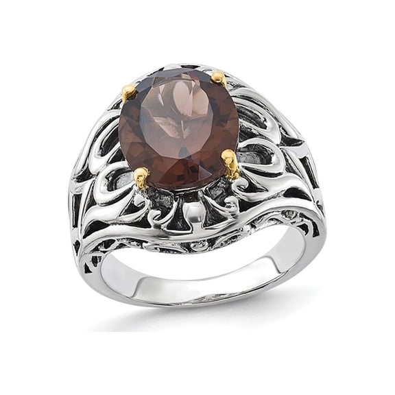 4.40 Carat (Ctw) Smokey Quartz Ring in Sterling Silver with 14K Gold Accent for Women