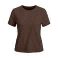 thumbnail image 6 of ClodeEU Women's Crew Neck Short Sleeve Ruched T-Shirt,Casual Fitted Solid Basic Top Brown,Women's Plus S, 6 of 7