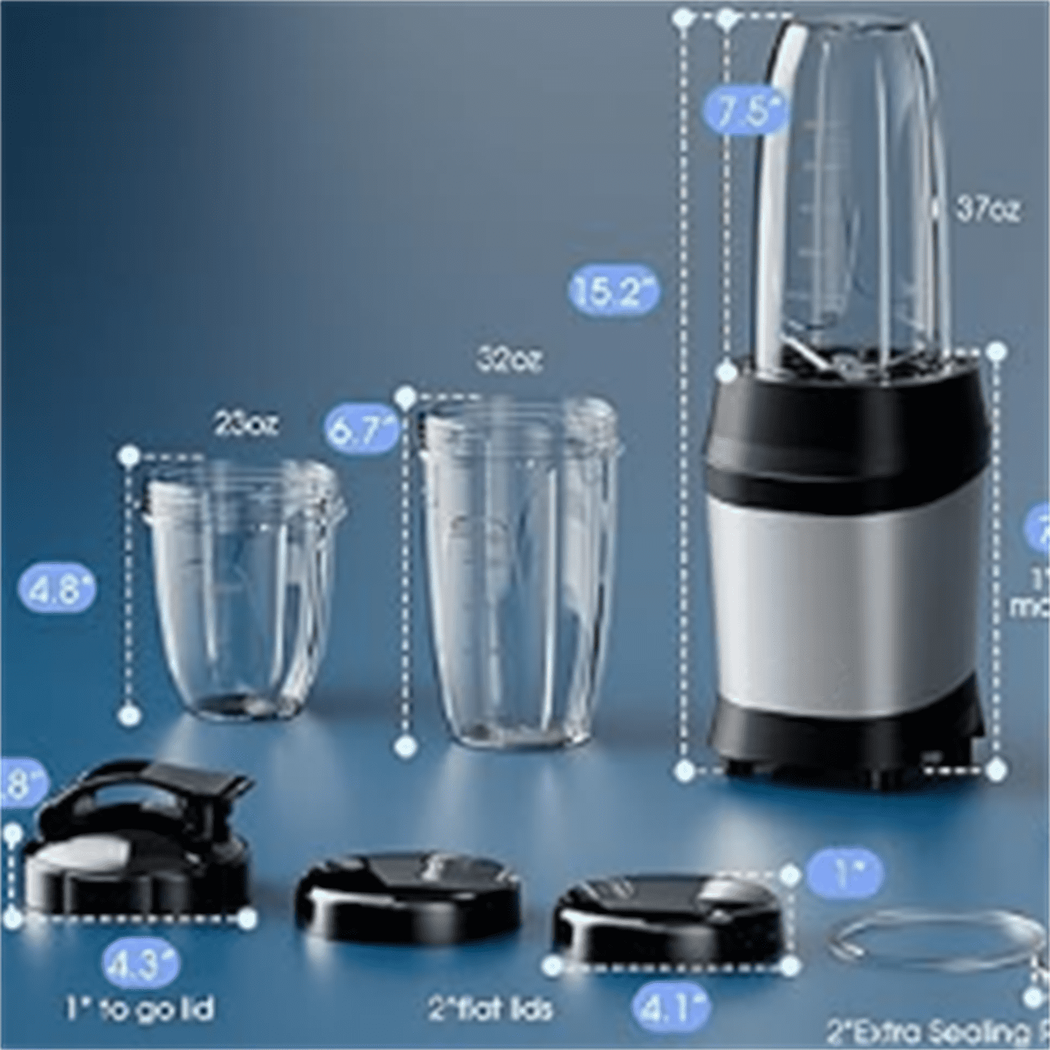 Blender for Smoothies, 1200W Smoothie Blender for Ice Crushing, Blenders with (2) 6-Fin Blades, Personal Blenders for Kitchen with 23oz, 32oz, 37oz Easy Go Cups for Juices, Silver