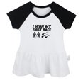 thumbnail image 1 of I Won My First Race Funny Dresses For Baby, Newborn Babies Skirts, Infant Princess Dress, 0-24M Kids Graphic Clothes (Black Raglan Dresses, 6-12 Months), 1 of 4