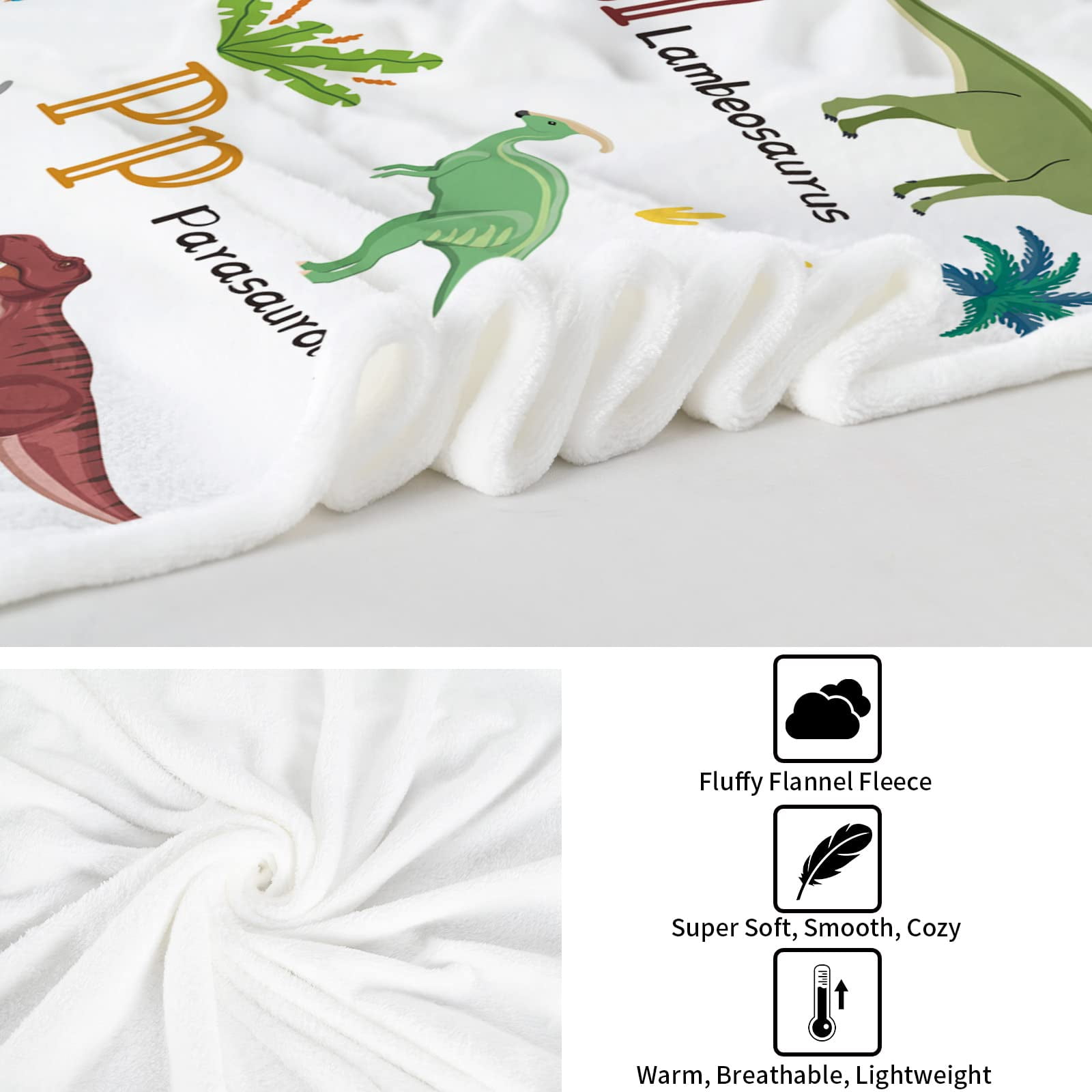Kainsy Dinosaur Blanket Kids, Dino Throw Blanket for Boys, Soft Cozy Flannel Dinosaur Throw Blankets, Fluffy Fleece Jurassic Theme Dinosaur Alphabet Blanket for Teen Girl Gift Sofa School,(50"x60")