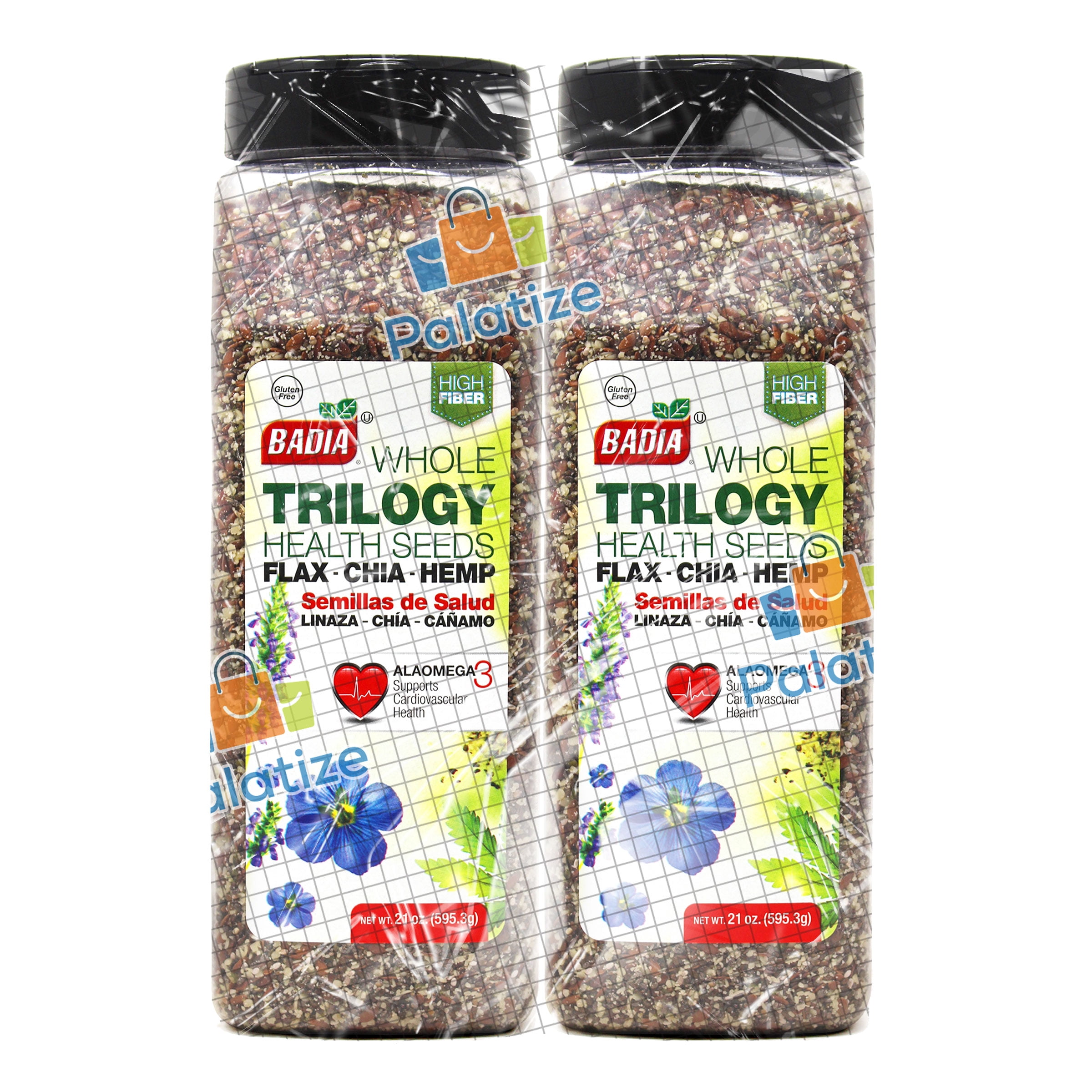 Badia Trilogy Seeds, Whole Flax, Chia, & Hemp, 21 oz - Palatize Pack of 2
