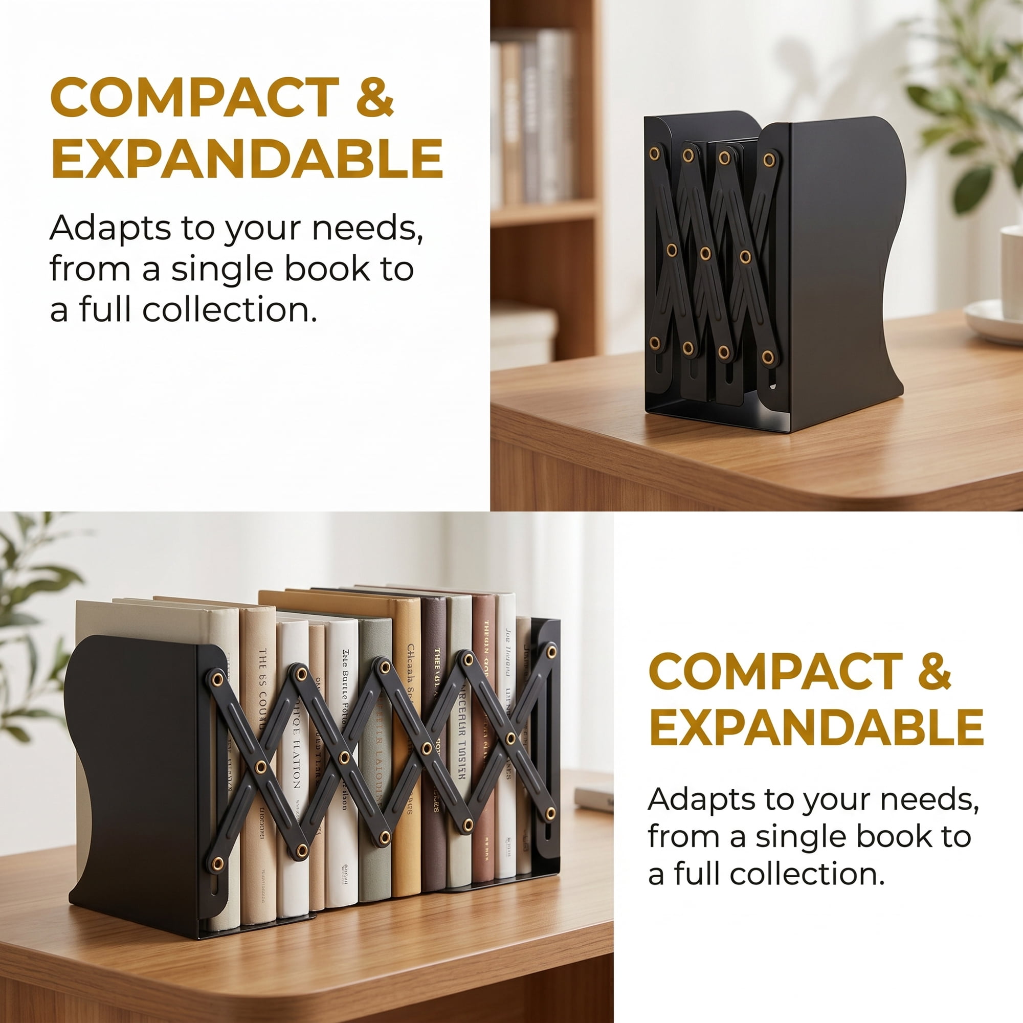 Unique Bargains Adjustable Metal Expandable Book End Holder Black 3.5" x 5.3" x 6.9"