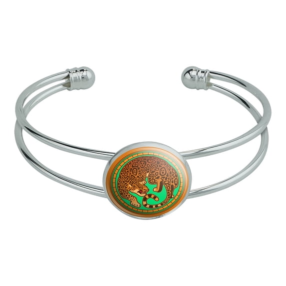 Jaguar in Gold Circle Novelty Silver Plated Metal Cuff Bangle Bracelet