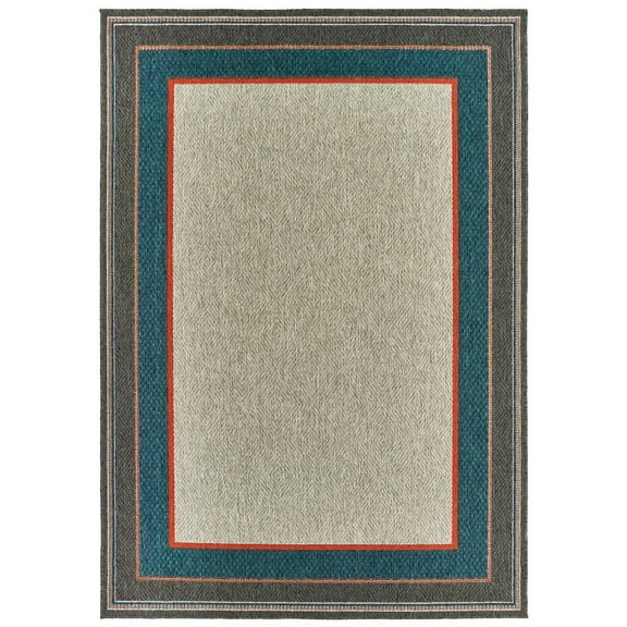 Oriental Weavers Latitude Indoor/Outdoor Rug - 8021L - 7'10" x 10' - in Grey/ Teal - Eclectic Global Style, Water, Stain and Fade Resistant, Hose Clean, Patio, Outdoor Living Area Rug