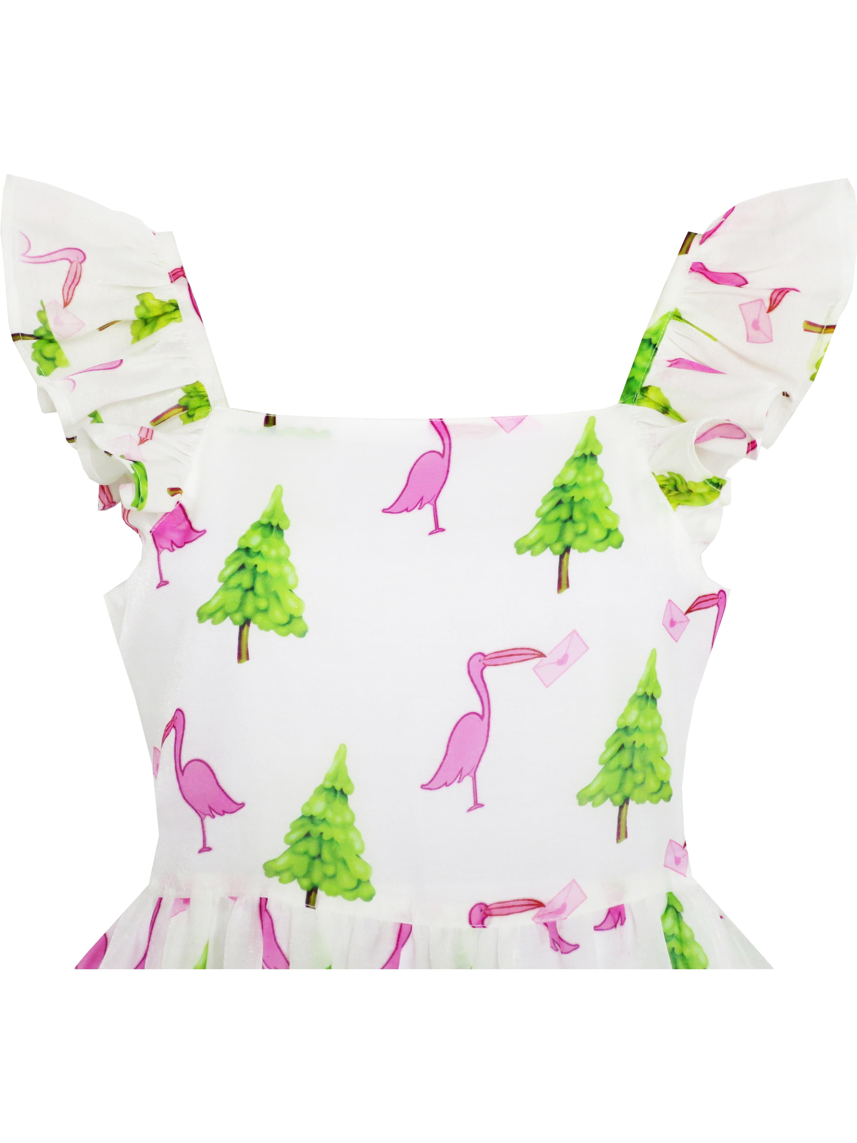 Sunny Fashion Girls Dress Pine Tree Bird Heron Letter Print Swing Shoulder