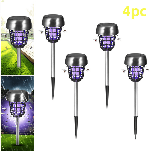 KingFurt Solar Bug Zapper Outdoor & Patio Mosquito Killer, 4-Pack Stainless Steel, Waterproof Lighting Lamp