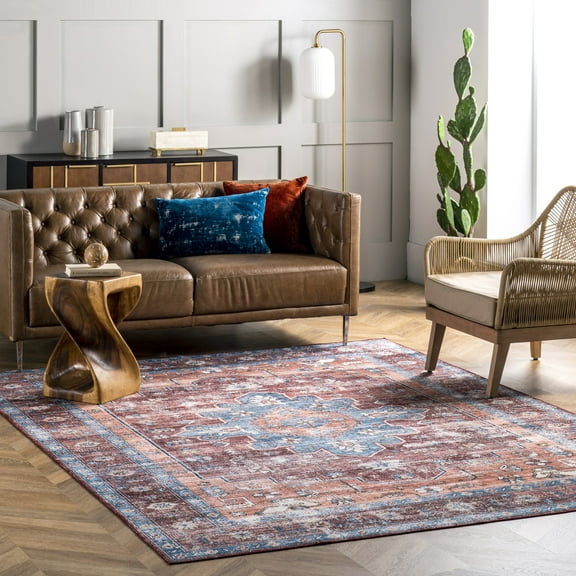 nuLOOM Zena SpinClean Medallion Machine Washable Area Rug, 8' x 10', Zena Rust