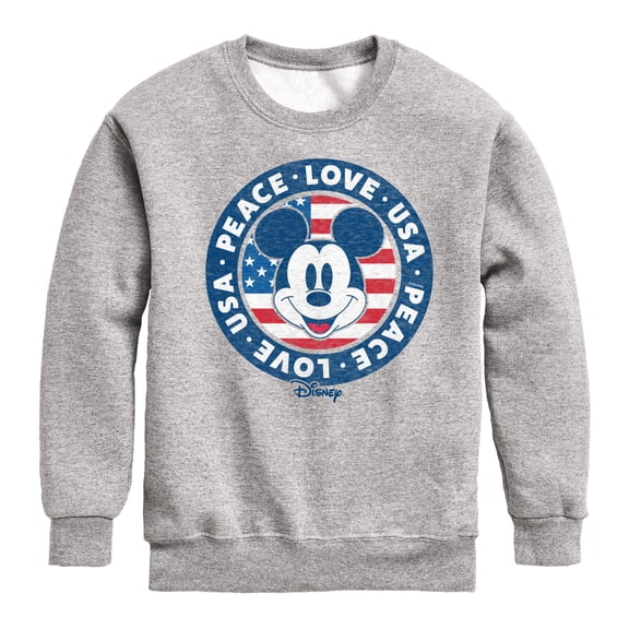 Disney - Americana - Mickey Peace Love USA - Toddler And Youth Crewneck Fleece Sweatshirt