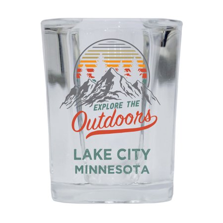

Lake City Minnesota Explore the Outdoors Souvenir 2 Ounce Square Base Liquor Shot Glass 4-Pack