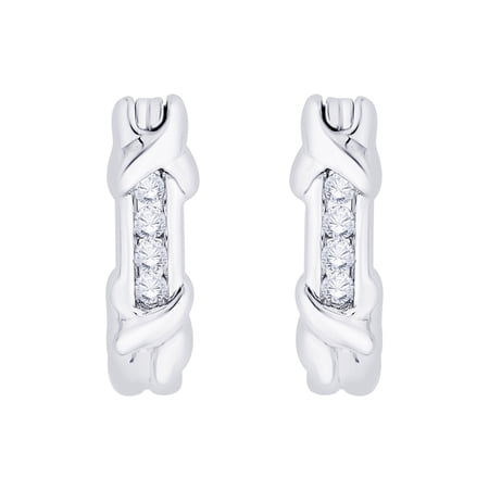 Channel Set Diamond J-Hoop Earrings in 10K White Gold (1/4 cttw, G-H, I2-I3)