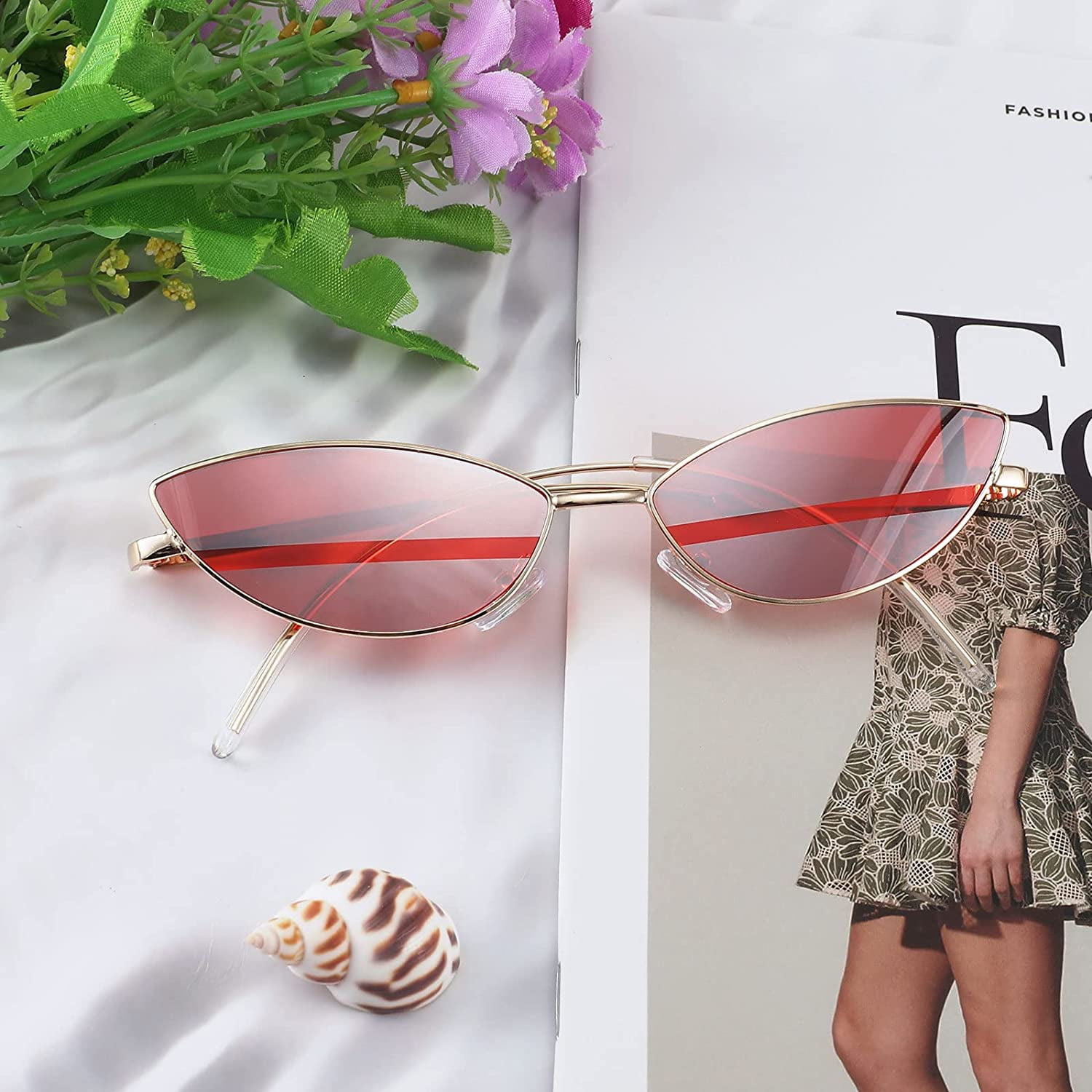 FEISEDY Fashion Designer Sunglasses Retro Small Petals Shape Arc