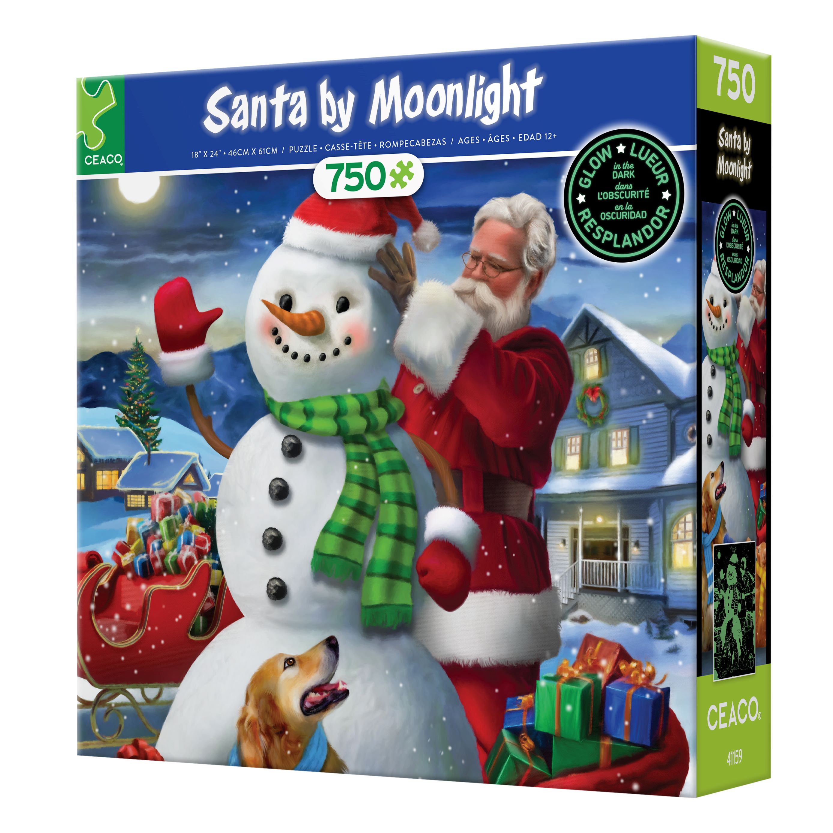 Ceaco Santa by Moonlight Glow (Tom Wood) 750 Piece Interlocking Jigsaw Puzzle