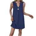 thumbnail image 3 of TaTaai V-Neck Sleeveless Shift Dress Women's Solid Color Mini Casual Dress Linen Feel Button Detail A-Line Lightweight Summer Gift, 3 of 7