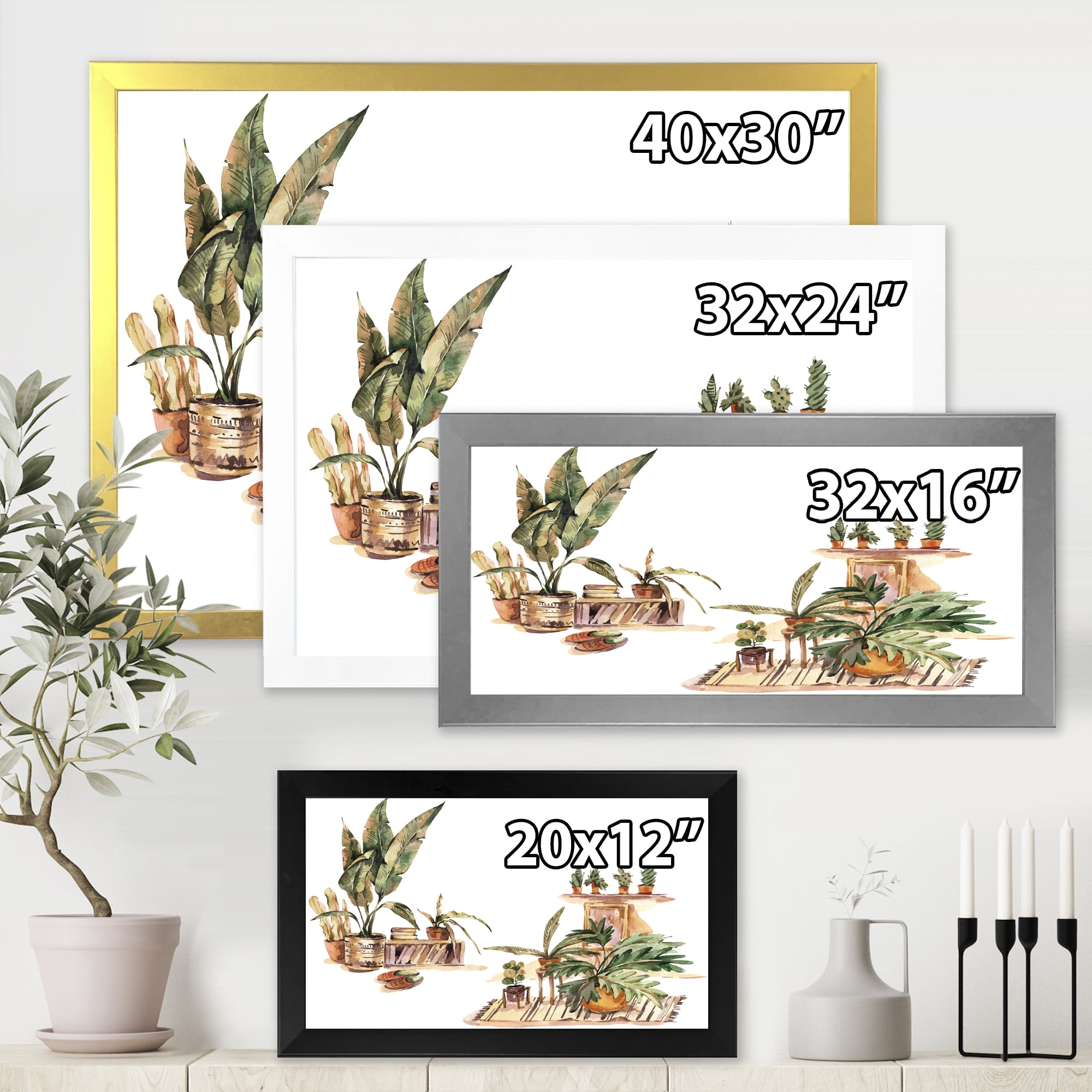 Designart 'Indoor House Plants Urban Jungle in Flowerpots III' Traditional Framed Art Print