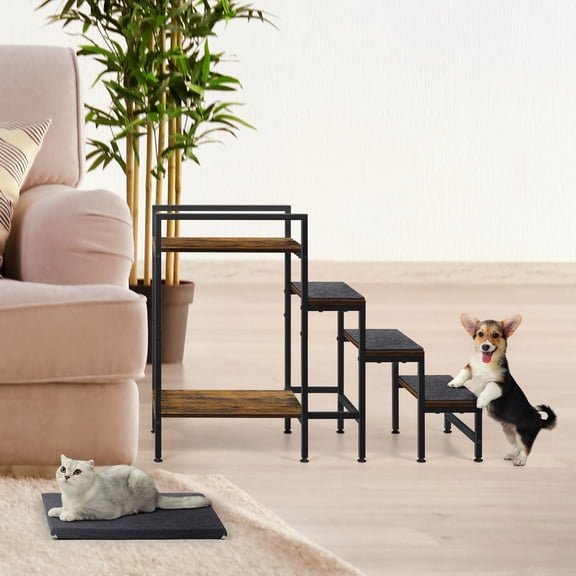 Pet Bunk Bed with Stairs, 4-Step Cat & Dog Steps with Dual Platforms for Small Pets, Holds up to 100 lbs