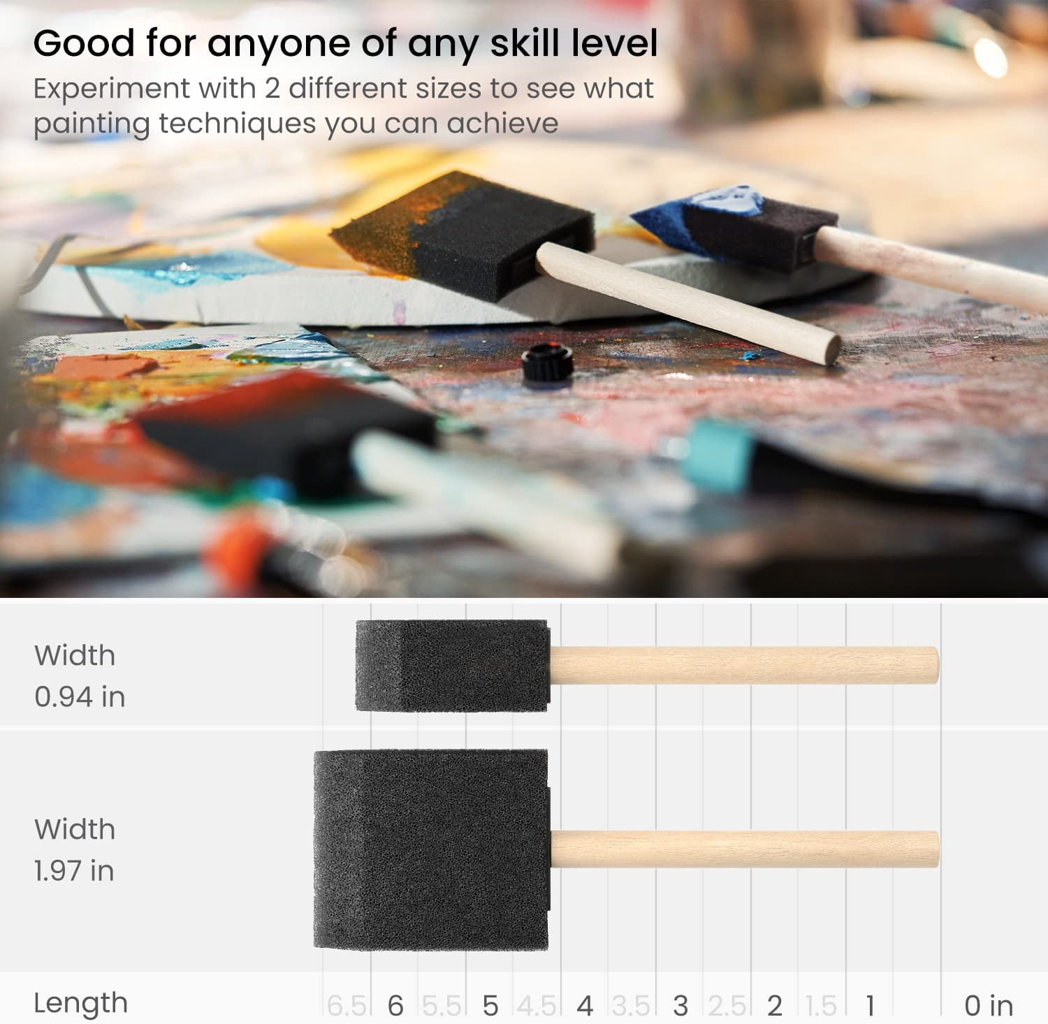 JJEAN-Foam Paint Brushes, Set of 50, Includes 25 x 1 Inch & 25 x 2 Inch Sponge Brushes