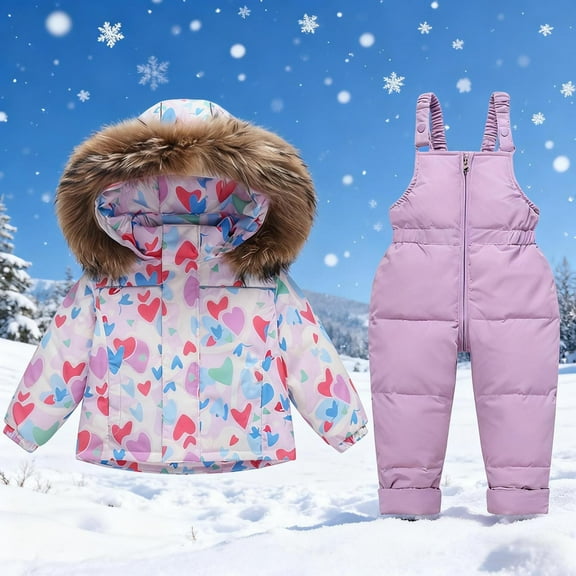 ATOGUTA Snow Sets Kids Girls 2-Piece Ski Jacket and Snowbib Snowsuit Set Windproof Waterproof Winter Outerwear Size 1T-6, Purple