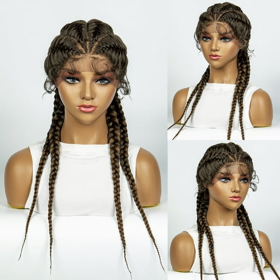 26 Inches Synthetic Lace Front Wigs Braided Wigs Lace Front Dutch Twins Cornrows Braids Wig With Baby Hair for Women (1B/27 Color)
