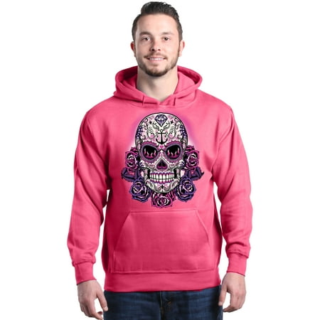 Shop4Ever Men's Pink Skull Day of the Dead Hooded Sweatshirt Hoodie