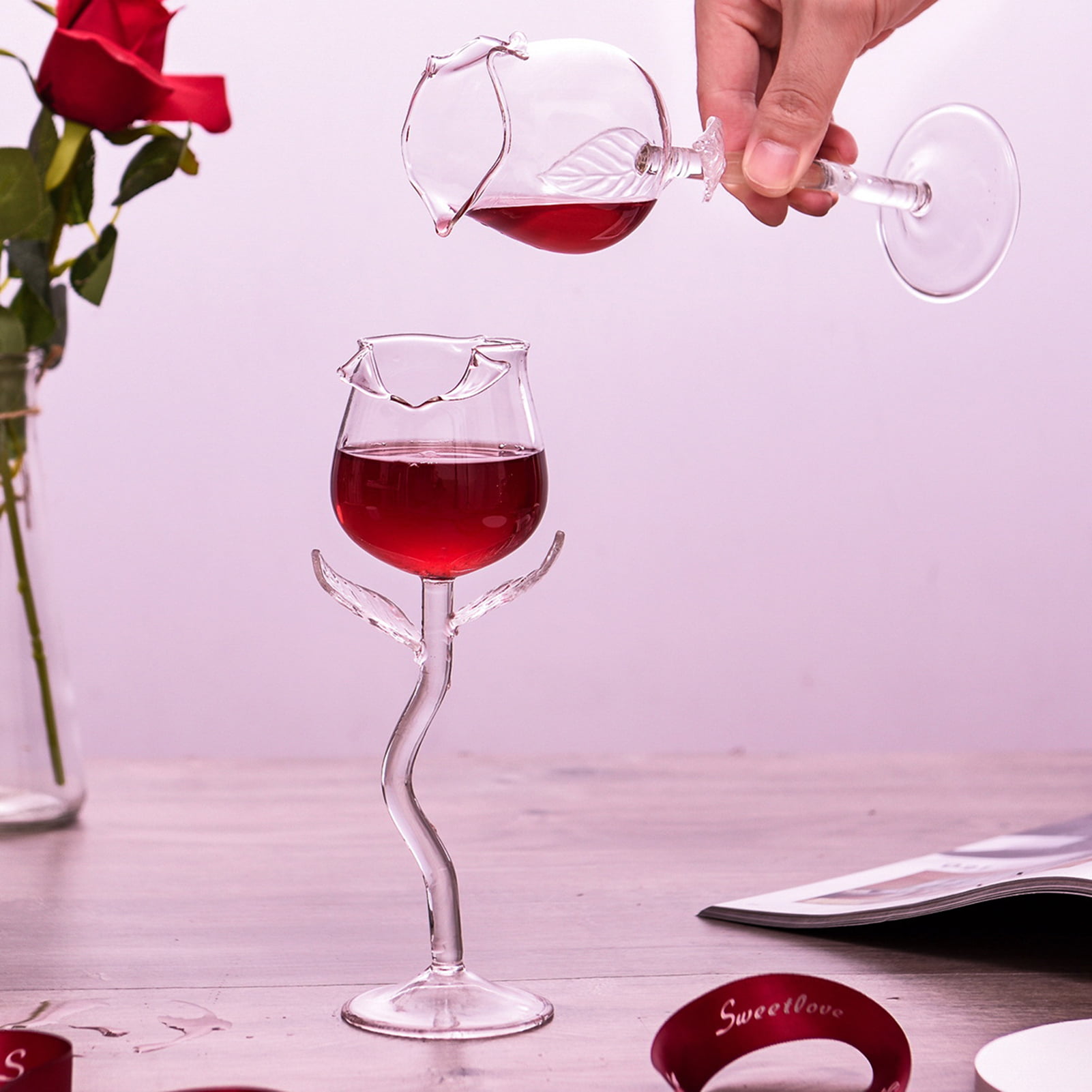 CANTONG Red Wine Glasses, Wine Glasses Set of 2, Rose Gold Wine Glasses
