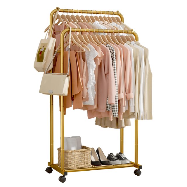 Perchero Sakugi Clothing con estante de malla de almacenamiento y ruedas