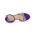 thumbnail image 4 of BLISSFUL STEP Women's Shoes Rhinestone Crisscross Strappy Block Heel Faux Suede Ankle Buckle Sandals Purple 8, 4 of 7