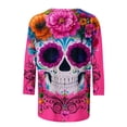 thumbnail image 4 of Xdegoge Womens 3/4 Sleeve Tops Casual Crewneck Day Of The Dead Sugar Skull Print Loose Fit Tees for Halloween Festival Holiday Everyday Wear, 4 of 5