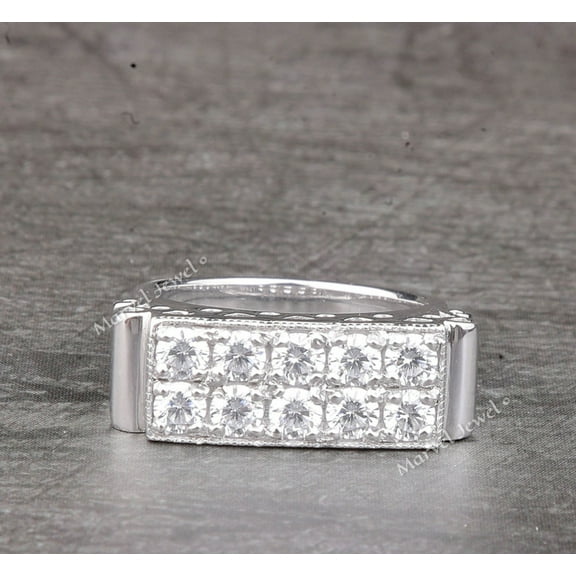 Men's Double Row Diamond Engagement Ring, Men's Partywear Diamond Ring, 925 Sterling Silver, 2.5 Ct Round Cut Simulated Diamond, Father's Day Gift