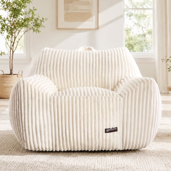 Plush Bean Bag Chair for Adults with Armrests - Large Comfy Corduroy Beanbag Lounge Lazy Floor Sofa