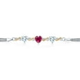 thumbnail image 2 of 925 Silver and 10K Yellow Gold Red Created Ruby and Sky Blue Aquamarine and White Lab Grown Diamond Bracelet for Women (2.94 Cttw, July Birthstone, Heart 7MM and 6MM, 6.5/7/7.5 inch, Made in Italy), 2 of 5
