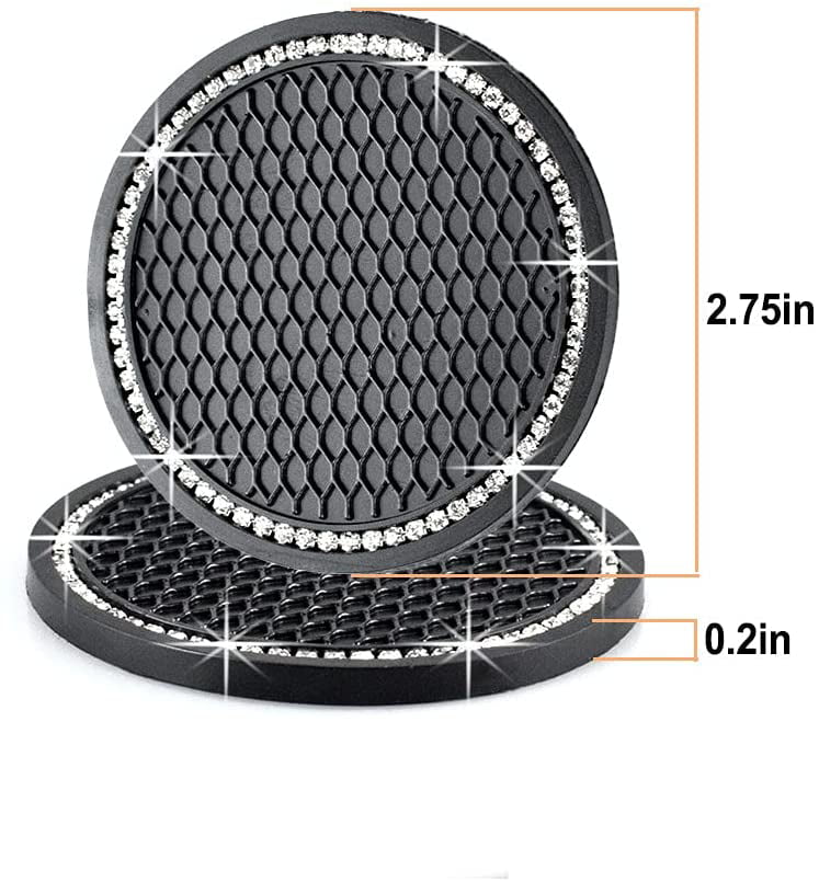 SOOPTY 2.75 Inch Diameter Bling Car Coasters PVC Travel Auto Cup Holder Insert Coaster Anti Slip Crystal Vehicle Interior Accessories Cup Mats 2 Pcs Pack Black 